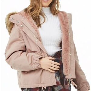 Faux Fur Drawstring Hooded Parka